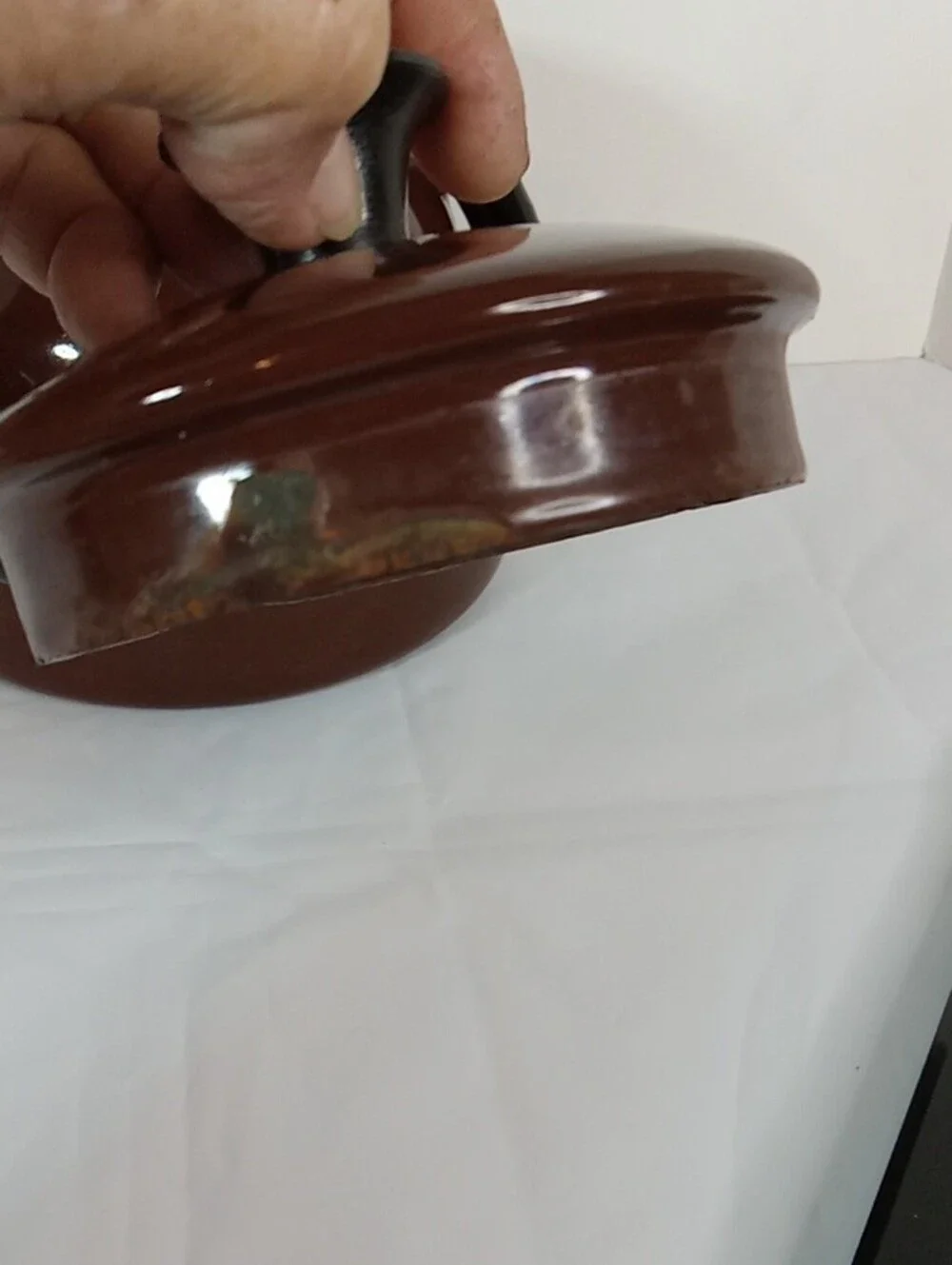 Classic Brown Enamel Tea Kettle with Black Handle